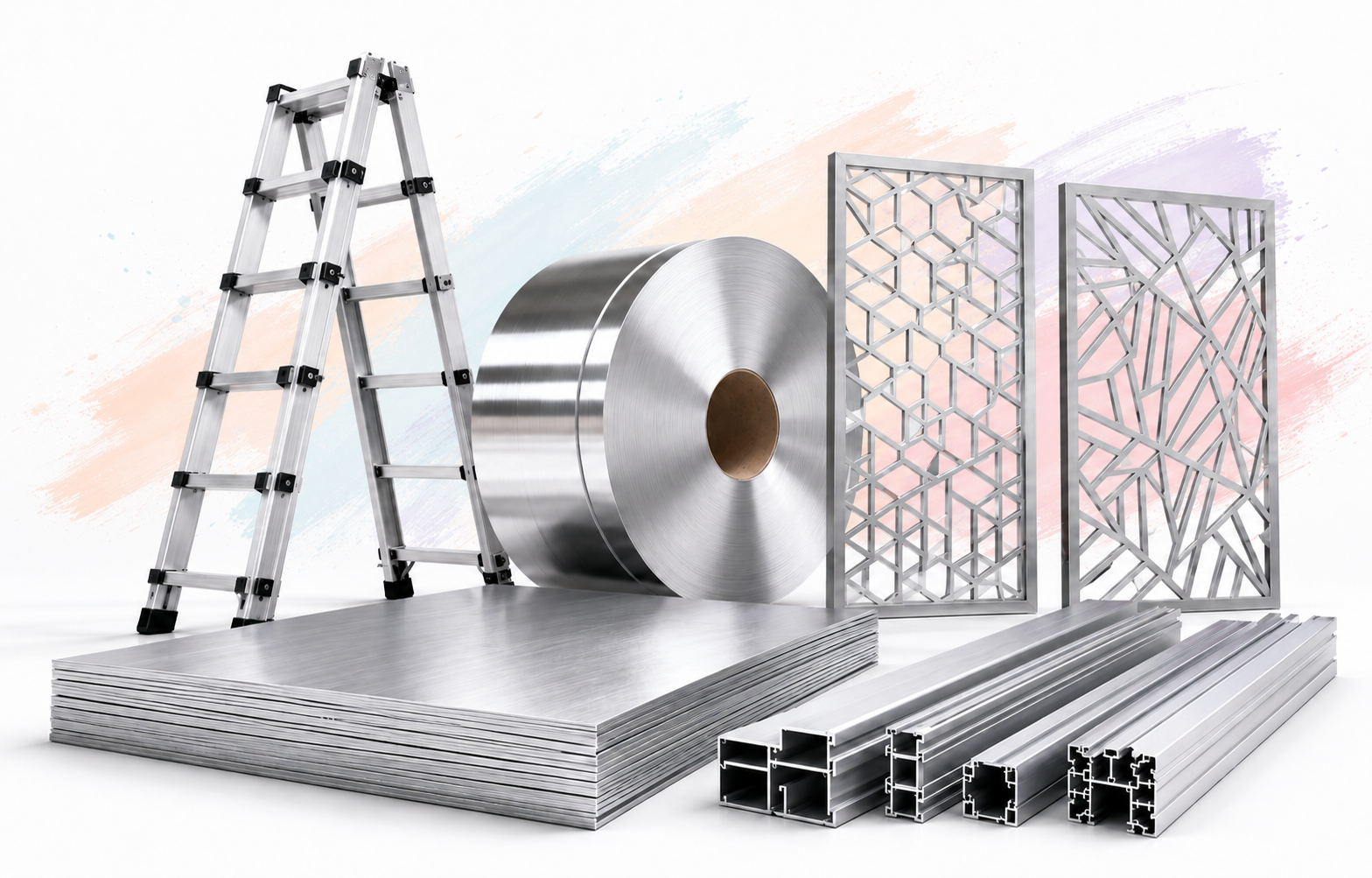 Aluminium sheets, coil, ladder, designer grills and sections