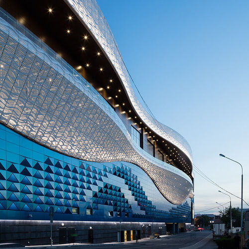 Large mall exterior finished with aluminium panels