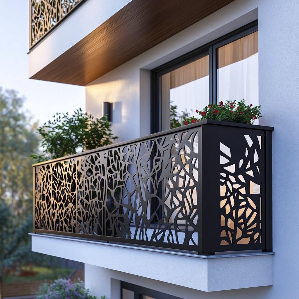 Modern house balcony with designer aluminium grill